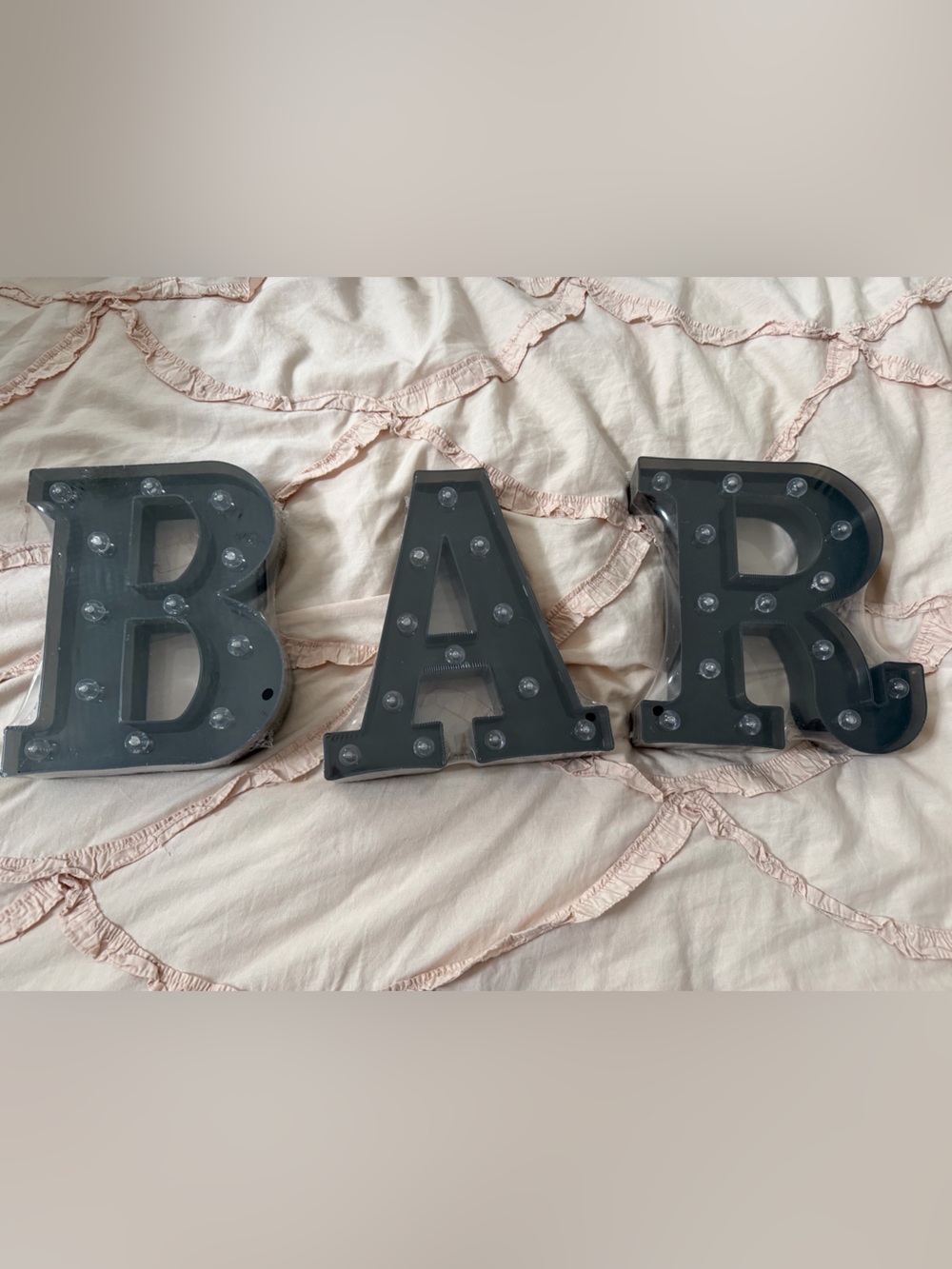 Black Marquee Letters B A R with Built-In Bulbs